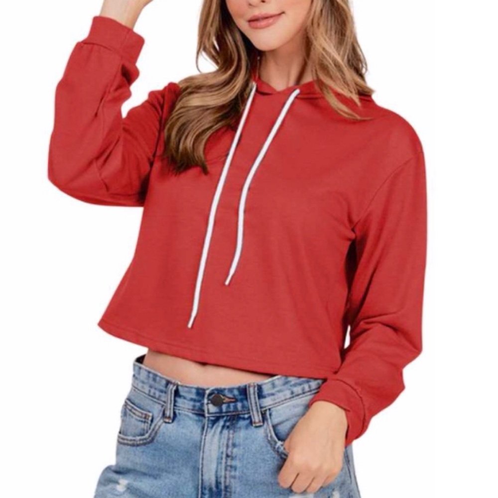 Red Cropped Hoodie
